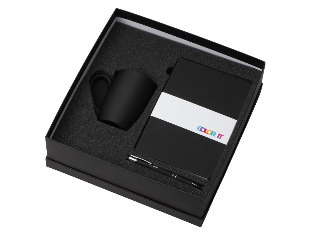 Подарочный набор с блокнотом С2, металлической ручкой и кружкой, черный-1