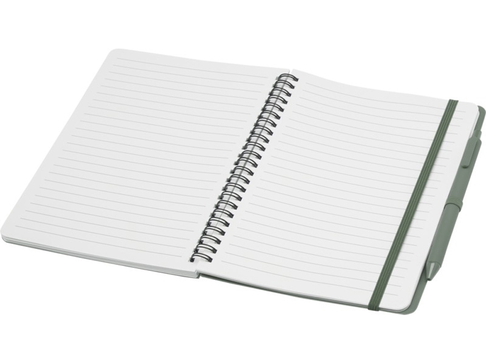 Блокнот Thalaasa формата А5 в твердой обложке из океанического пластика с шариковой ручкой - Зеленый яркий-3