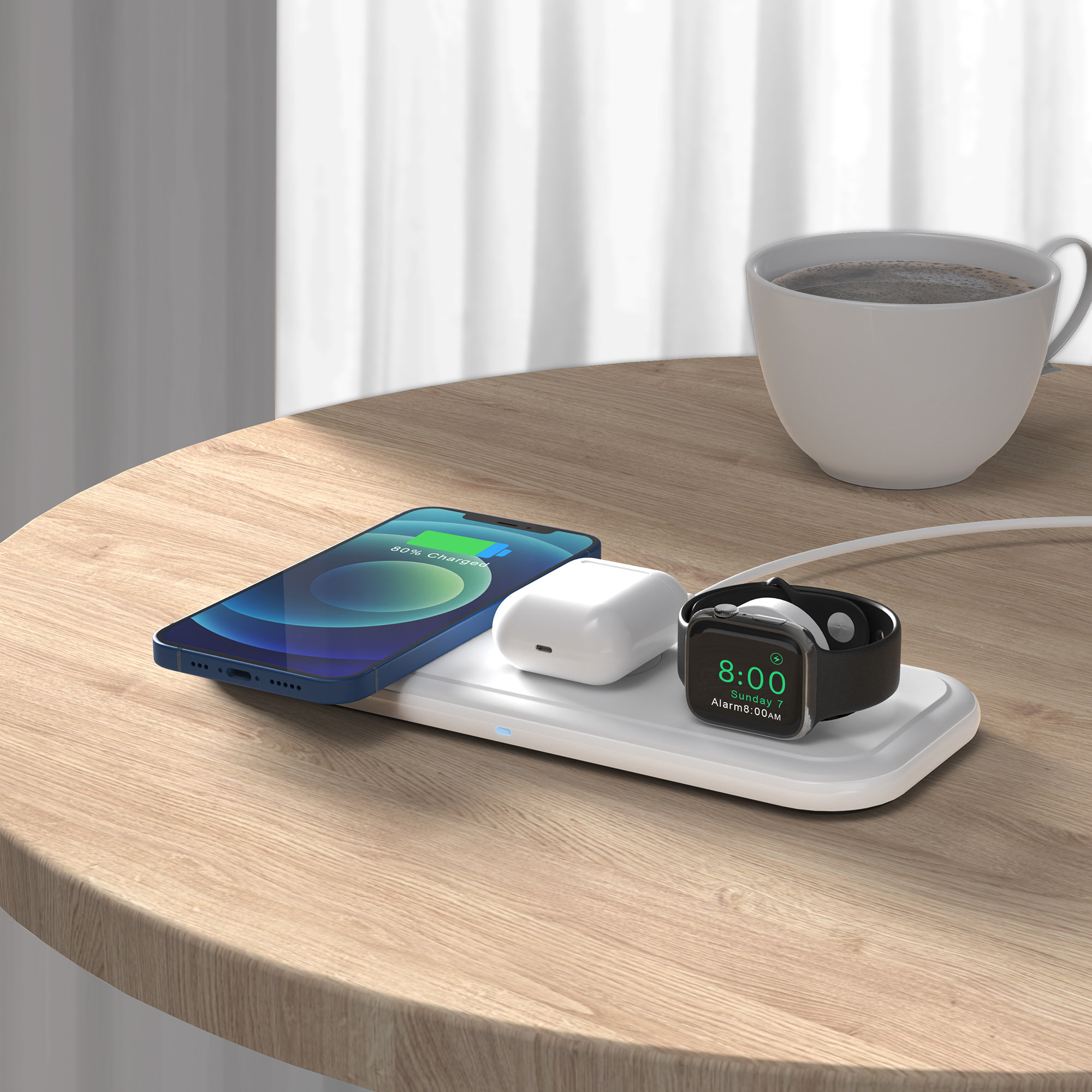 Настольная беспроводная (15W) зарядная станция "Snow Board" для смартфона, часов и наушников-1