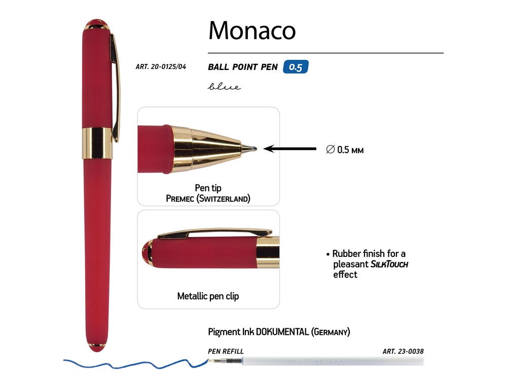 Ручка пластиковая шариковая Monaco, 0,5мм, синие чернила, красный-2