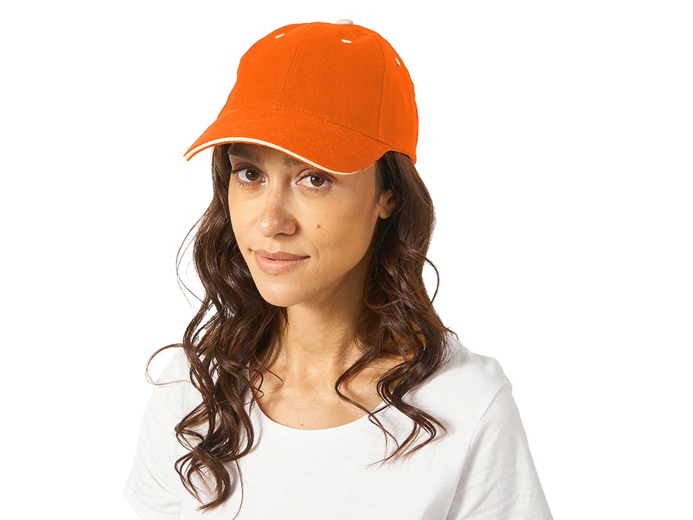 Бейсболка New Castle 6-ти панельная, оранжевый/белый-2