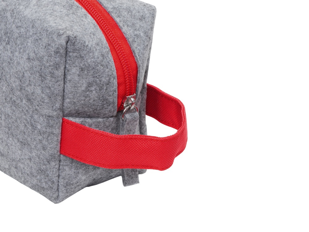 Органайзер для электроники и проводов Felt из RPET-фетра с ручкой, серый с красным-6