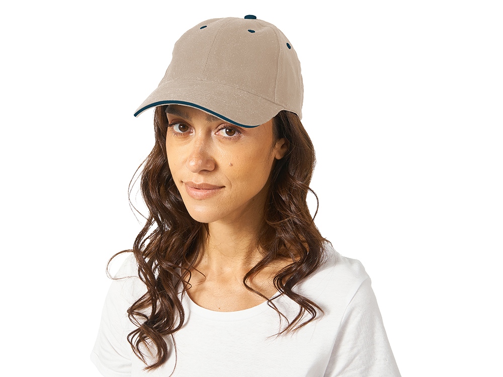 Бейсболка New Castle 6-ти панельная, натуральный/синий-2