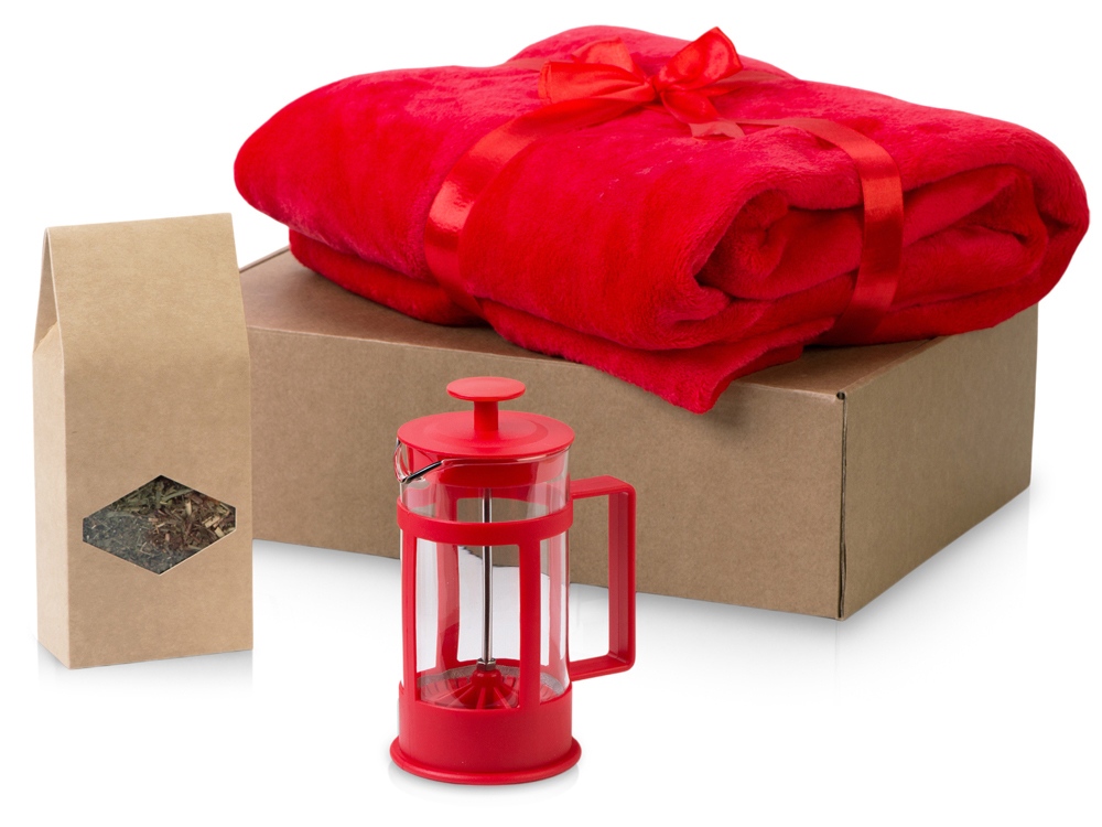 Подарочный набор Tea time с пледом, красный-0