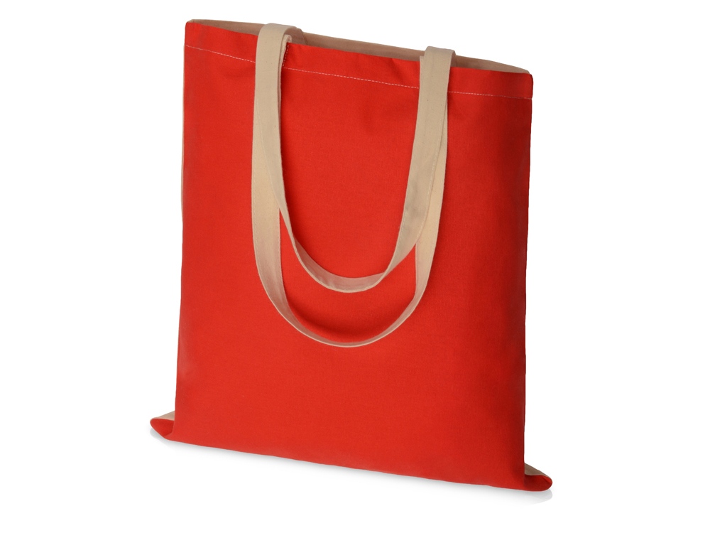 Сумка для шопинга Twin двухцветная из хлопка, 180 г/м2, красный/натуральный-0
