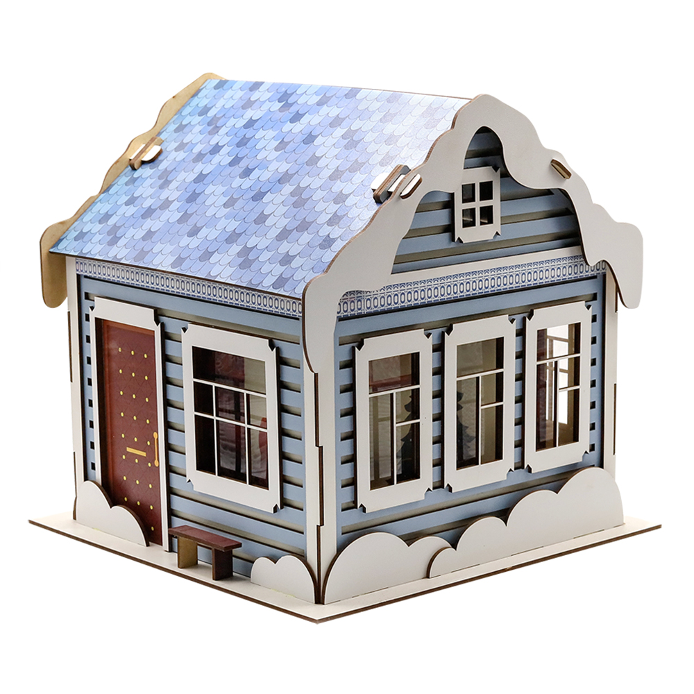 Новогодний дом - упаковка новогодняя из дерева, Голубой полуматовый-0