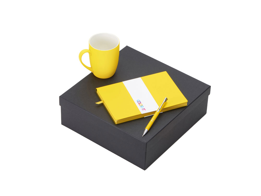 Подарочный набор с блокнотом С1, металлической ручкой и кружкой, желтый-0
