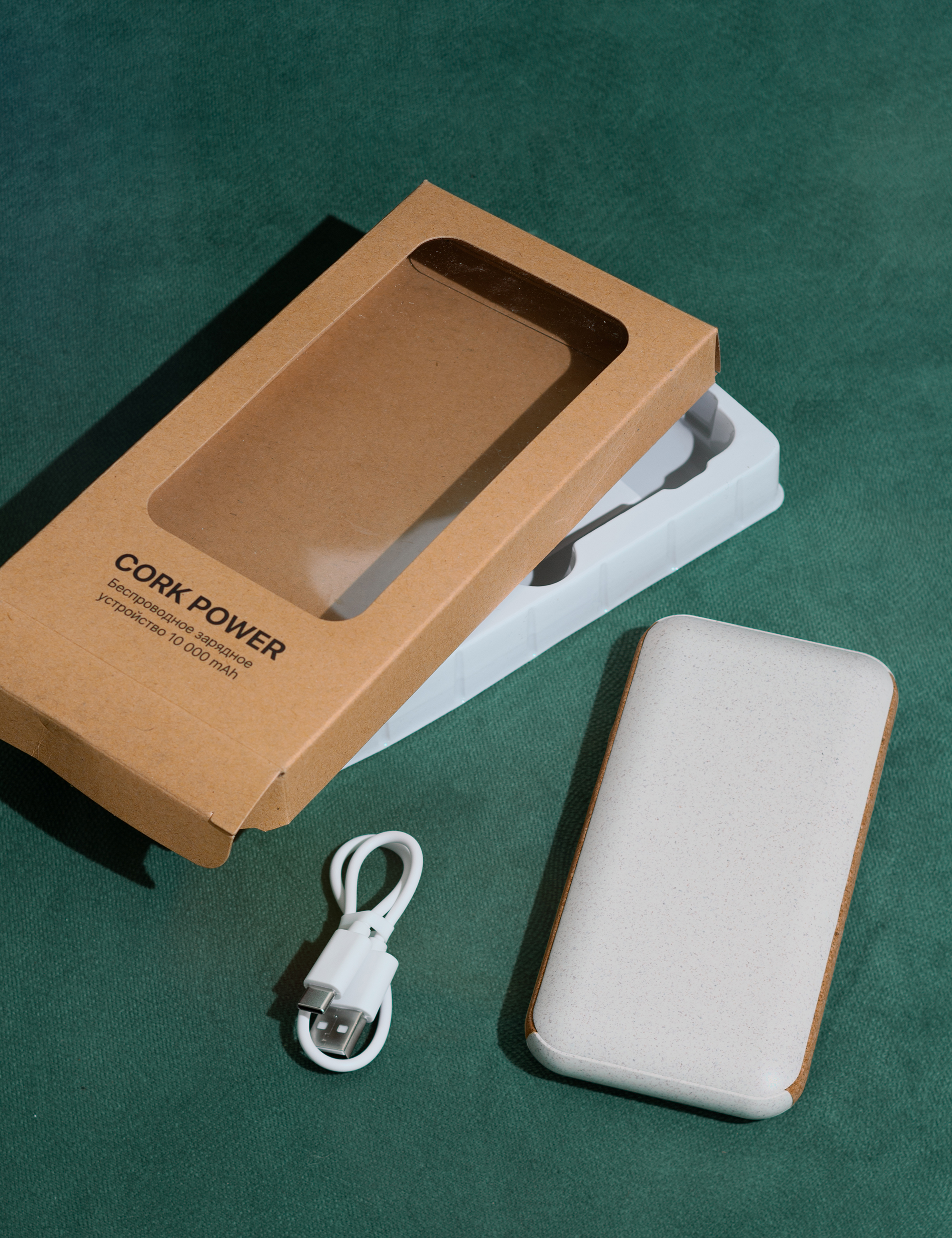 Беспроводное зарядное устройство "Cork Power" 10000 mAh, пластик/пшеничное волокно/пробка-4
