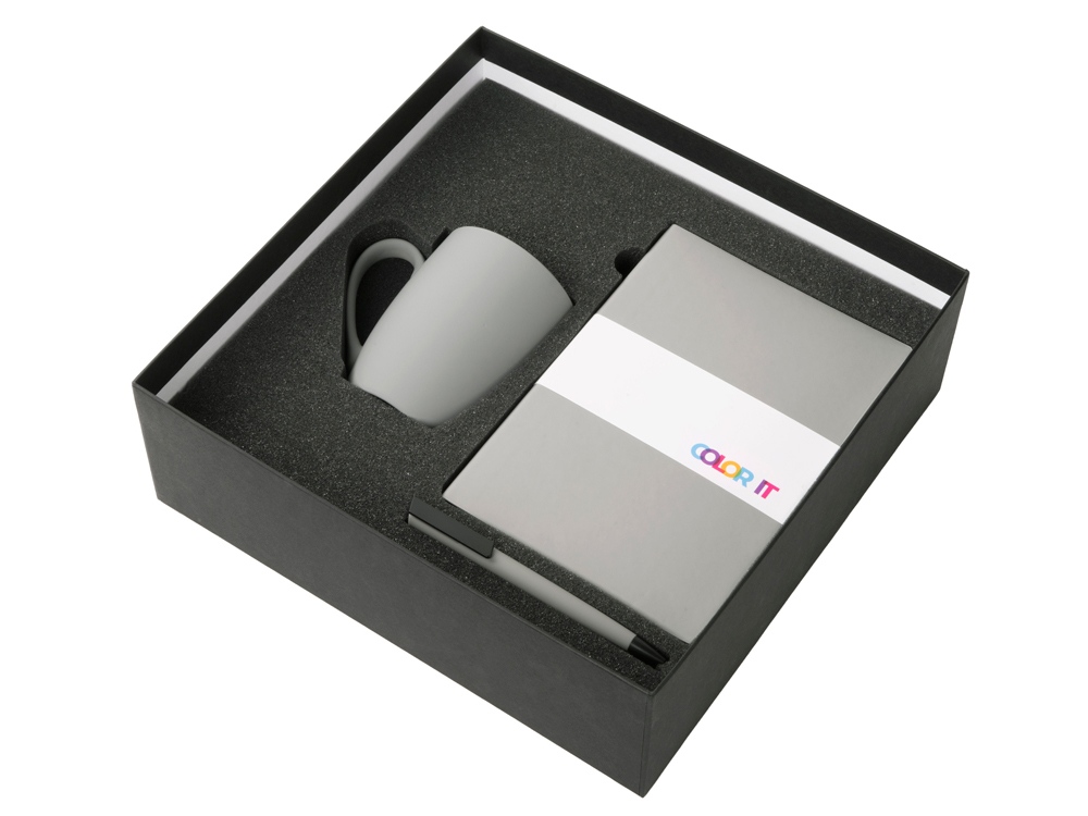 Подарочный набор c блокнотом C1, ручкой и кружкой, серый-1
