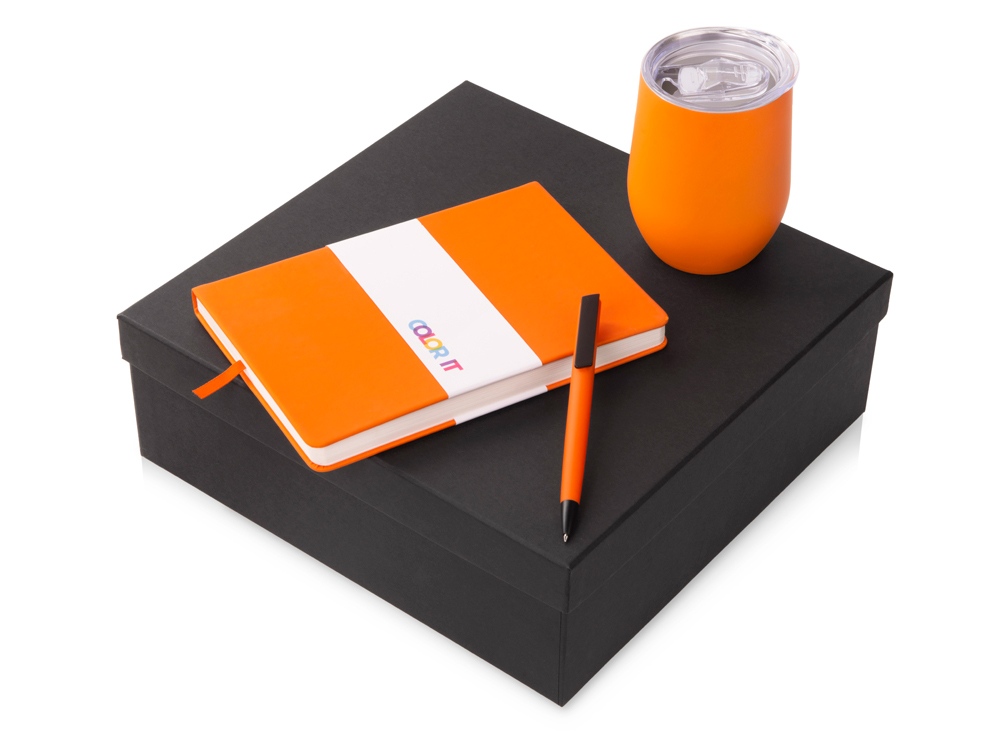 Подарочный набор c блокнотом C3, ручкой и термокружкой, оранжевый-0
