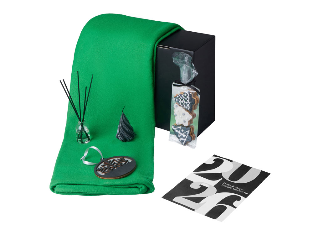 Подарочный набор с пледом, свечой и диффузором, зеленый-1