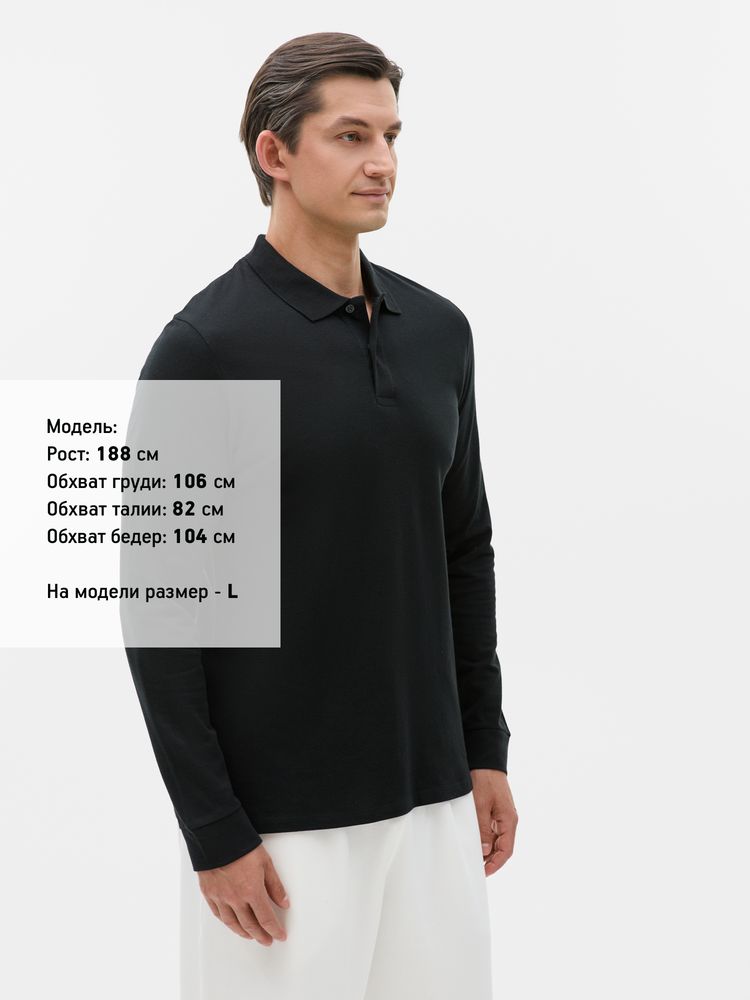 Рубашка поло мужская с длинным рукавом Perfect LSL Men, черная-2