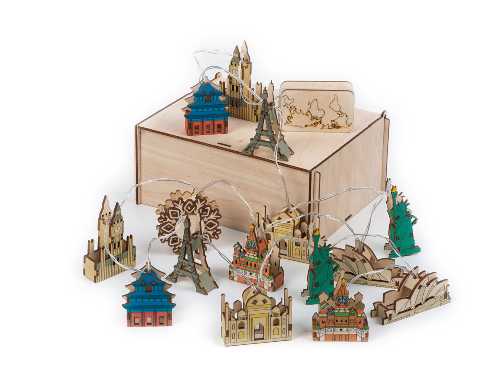 Ёлочная гирлянда с лампами в подарочной коробке Достопримечательности мира-0