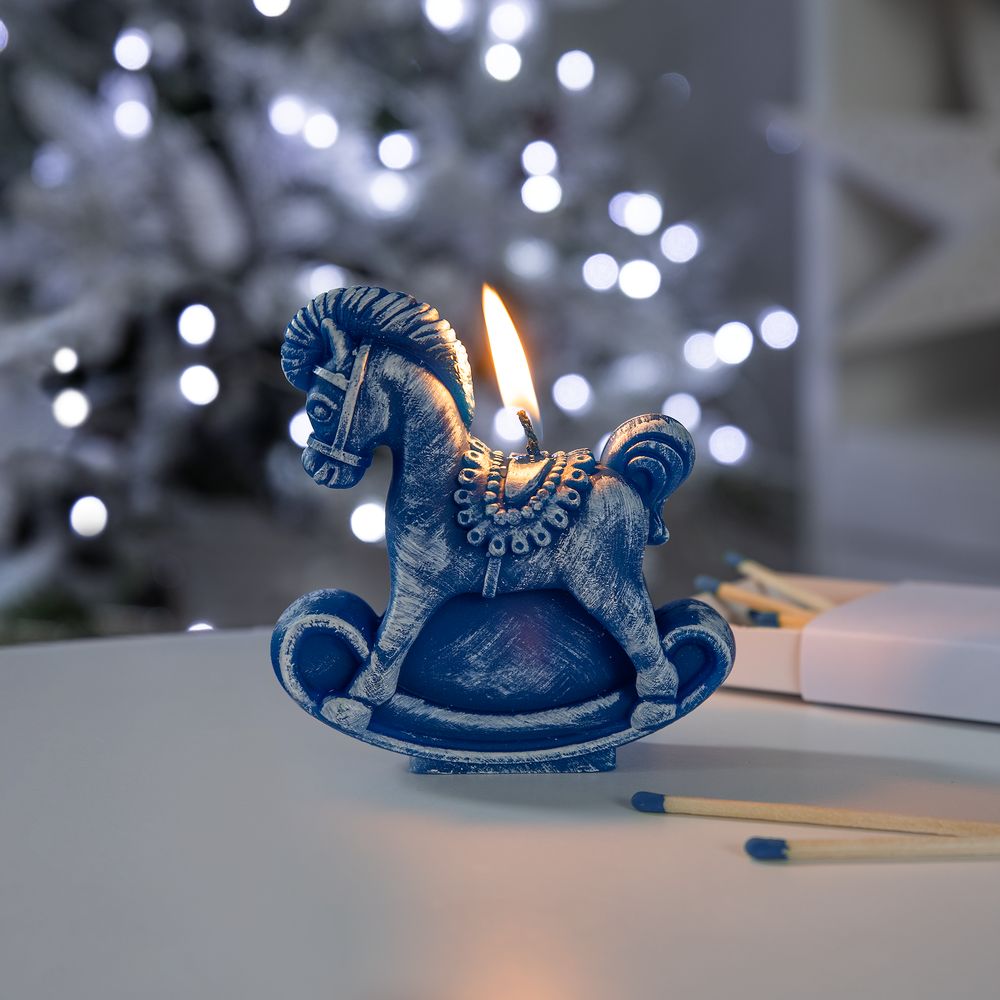 Свеча фигурная «Лошадка-качалка», синяя-2