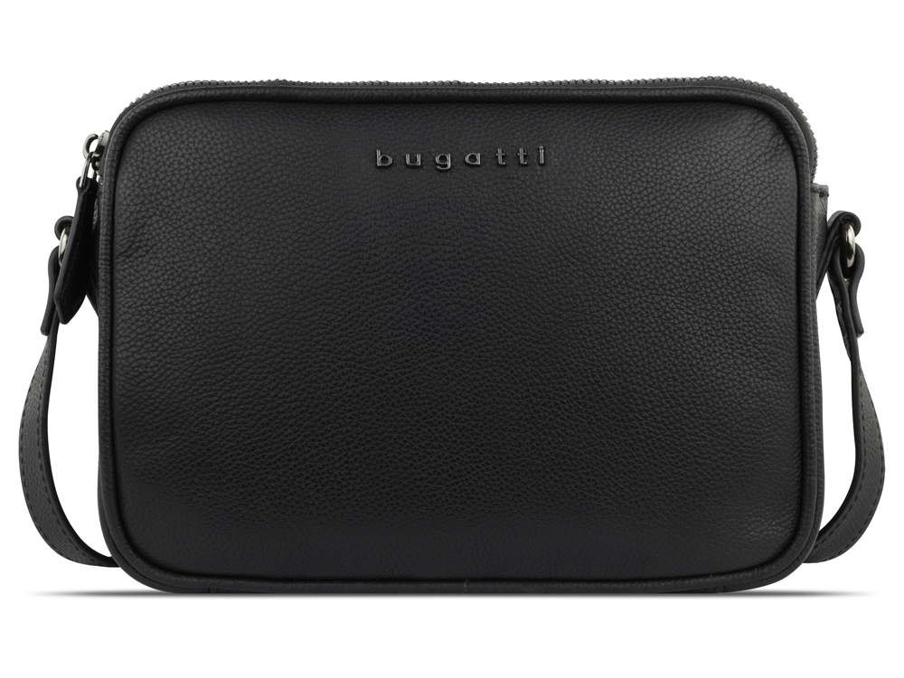 Сумка кросс-боди женская BUGATTI Bella, чёрная, воловья кожа/полиэстер, 22х6х15,5 см-1