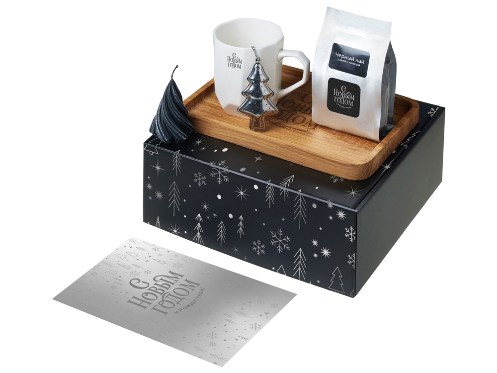 Подарочный набор с кружкой, подносом, свечой и чаем, белый-0