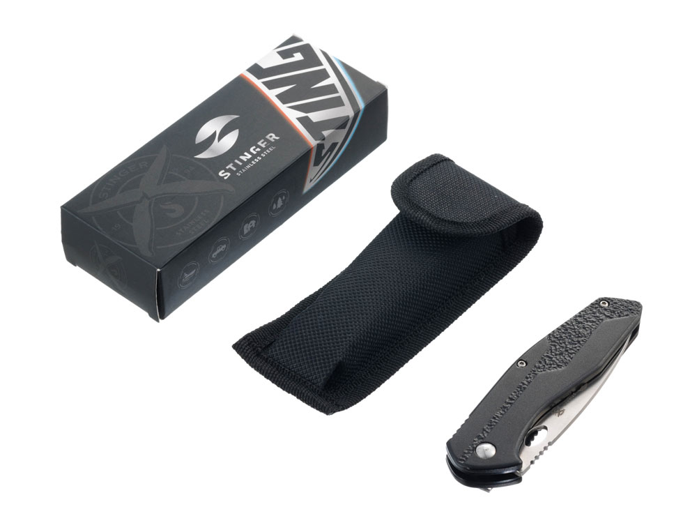 Нож складной Stinger, 95 мм (серебристый), материал рукояти: алюминий (чёрный)-4