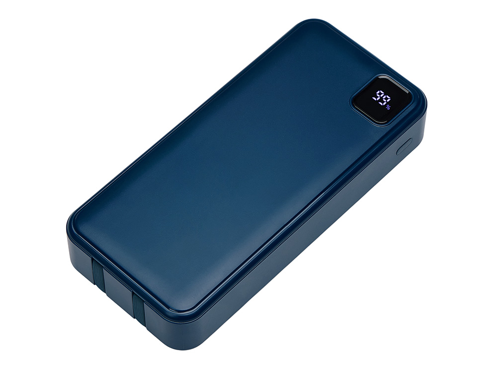 Внешний аккумулятор со встроенными кабелями Фрэйм Про, быстрая зарядка, 20000мач, тёмно-синий-0