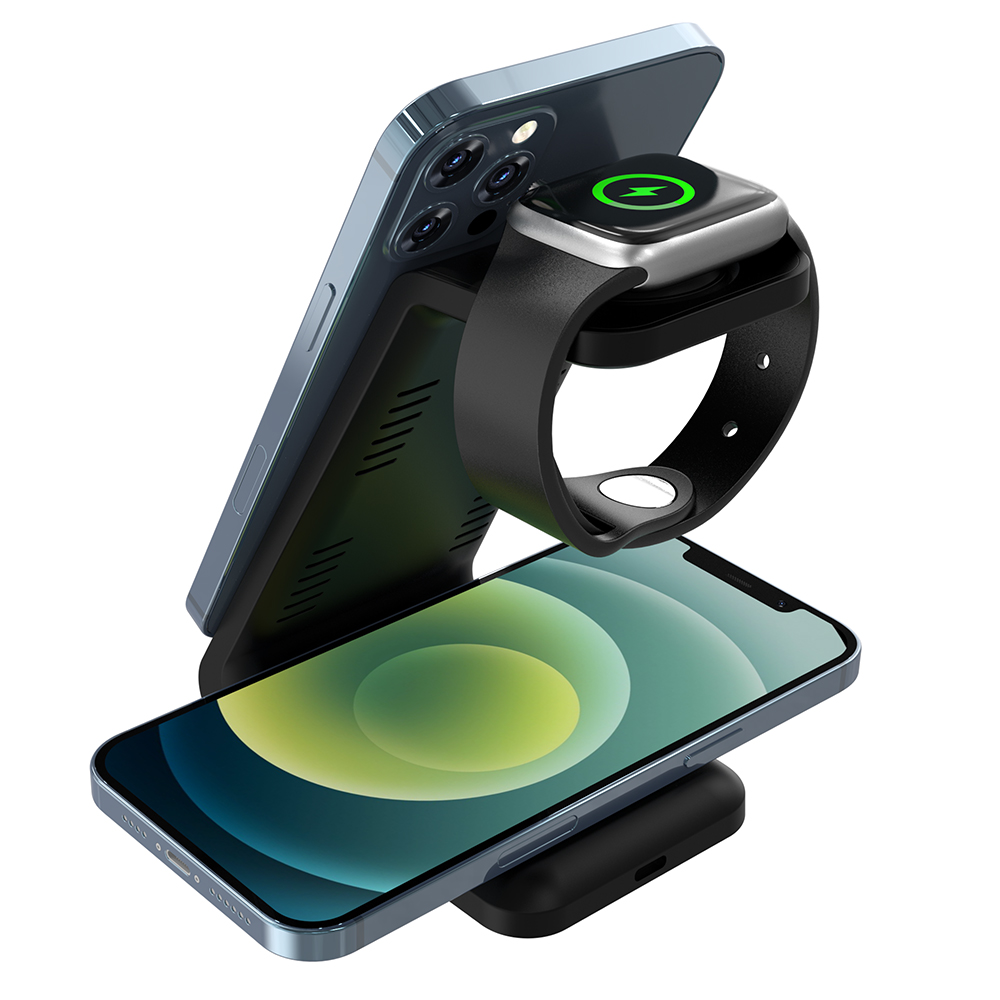 Беспроводное мультизарядное устройство Standy 15W, Черный-2