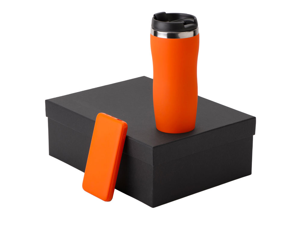 Подарочный набор c вакуумной термокружкой и повербанком С2, оранжевый-0