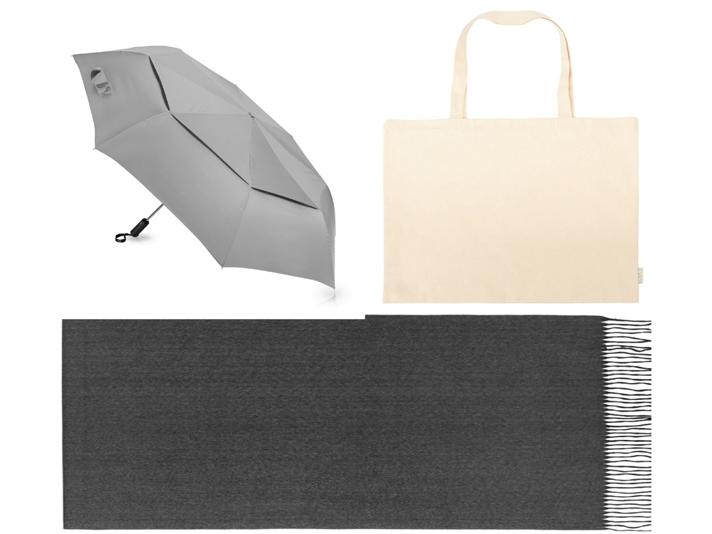 Подарочный набор с зонтом и палантином, серый-0