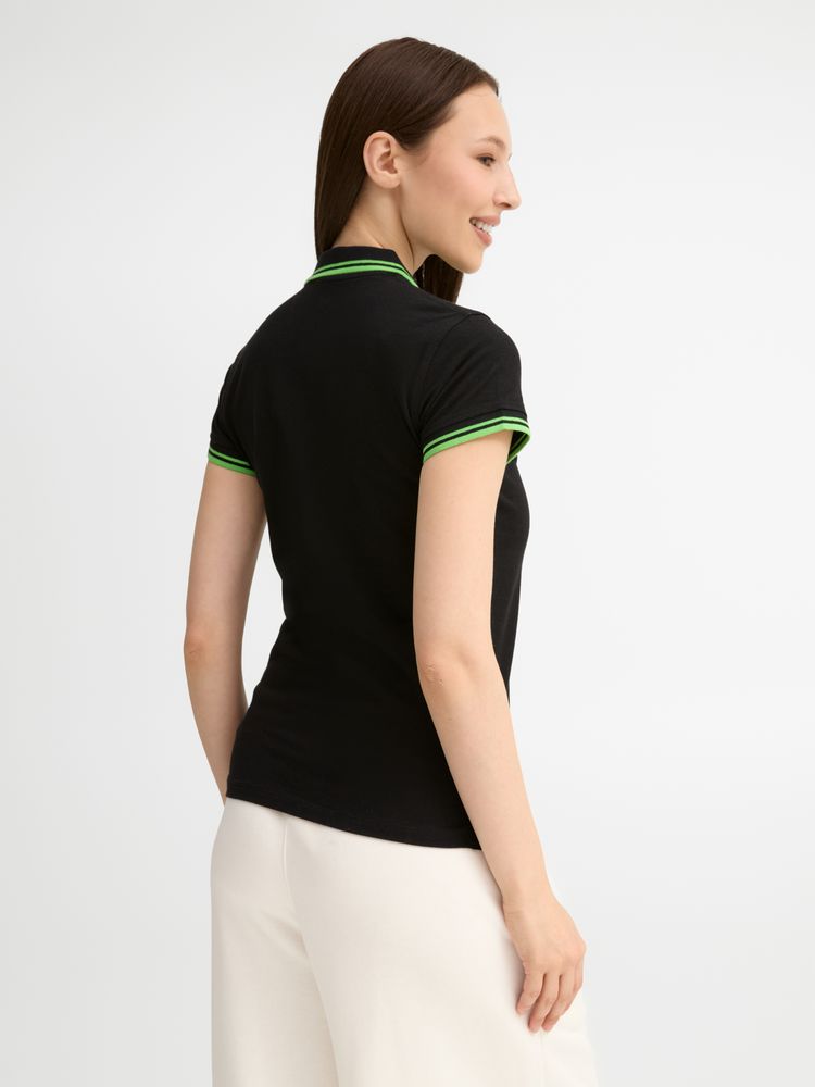 Рубашка поло женская Pasadena Women 200 с контрастной отделкой, черная с зеленым-5