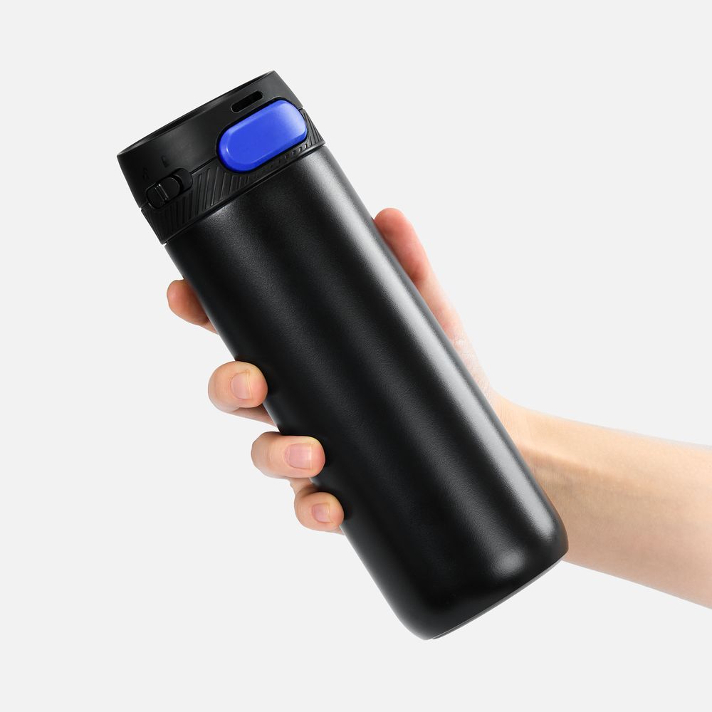 Термостакан X1 с цветной кнопкой, черный с синим-4