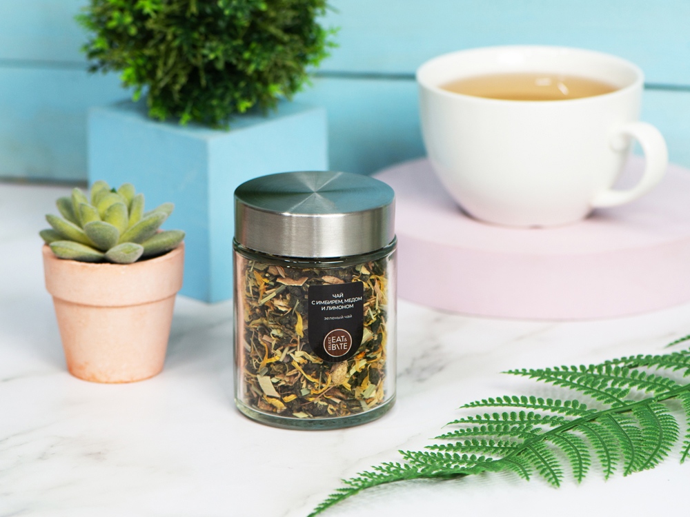 Чай зеленый, серия Essence, с медом, имбирем и лимоном, стеклянная банка-3