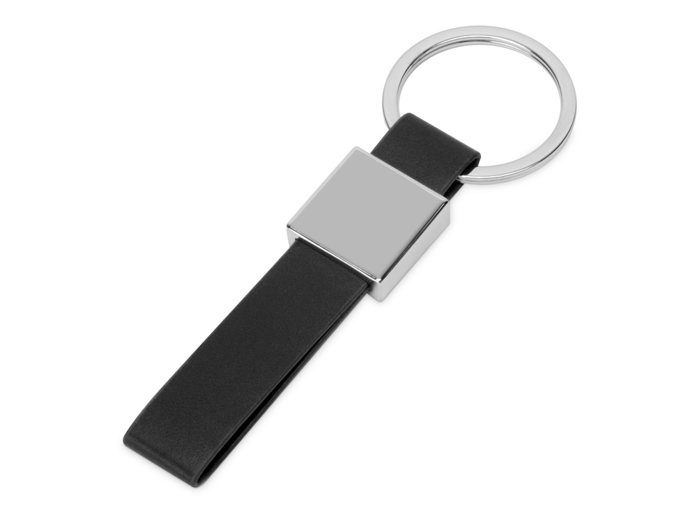 Брелок из металла и иск.кожи Strap, серебристый/черный-0