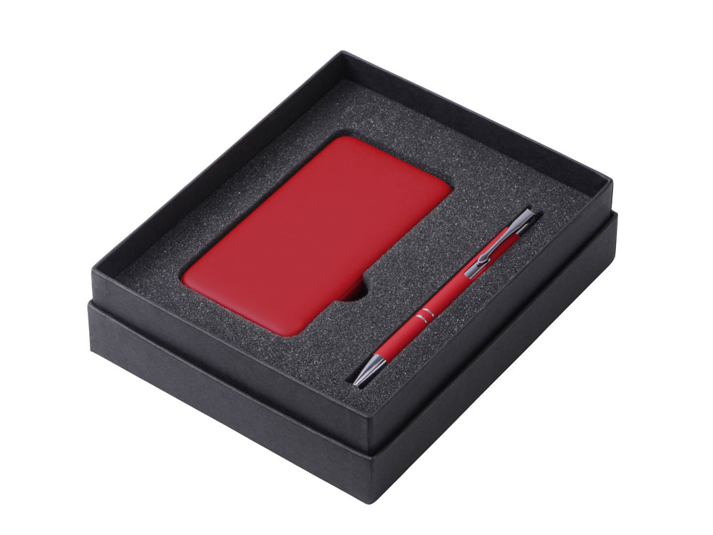 Подарочный набор c ручкой и повербанком 10000 mAh, красный-1