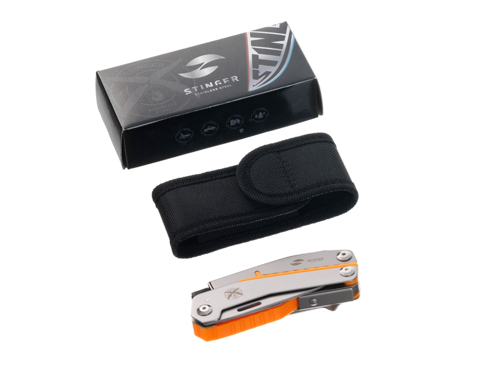 Мультитул Stinger, 102 мм, 8 функций, сталь/АБС-пластик, оранжевый, в комплекте нейлоновый чехол-5