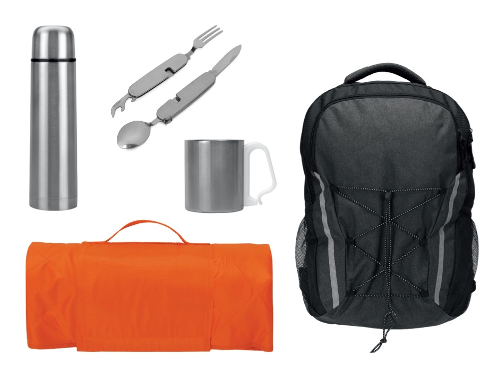 Набор с термосом, кружкой, пледом и рюкзаком, оранжевый-0