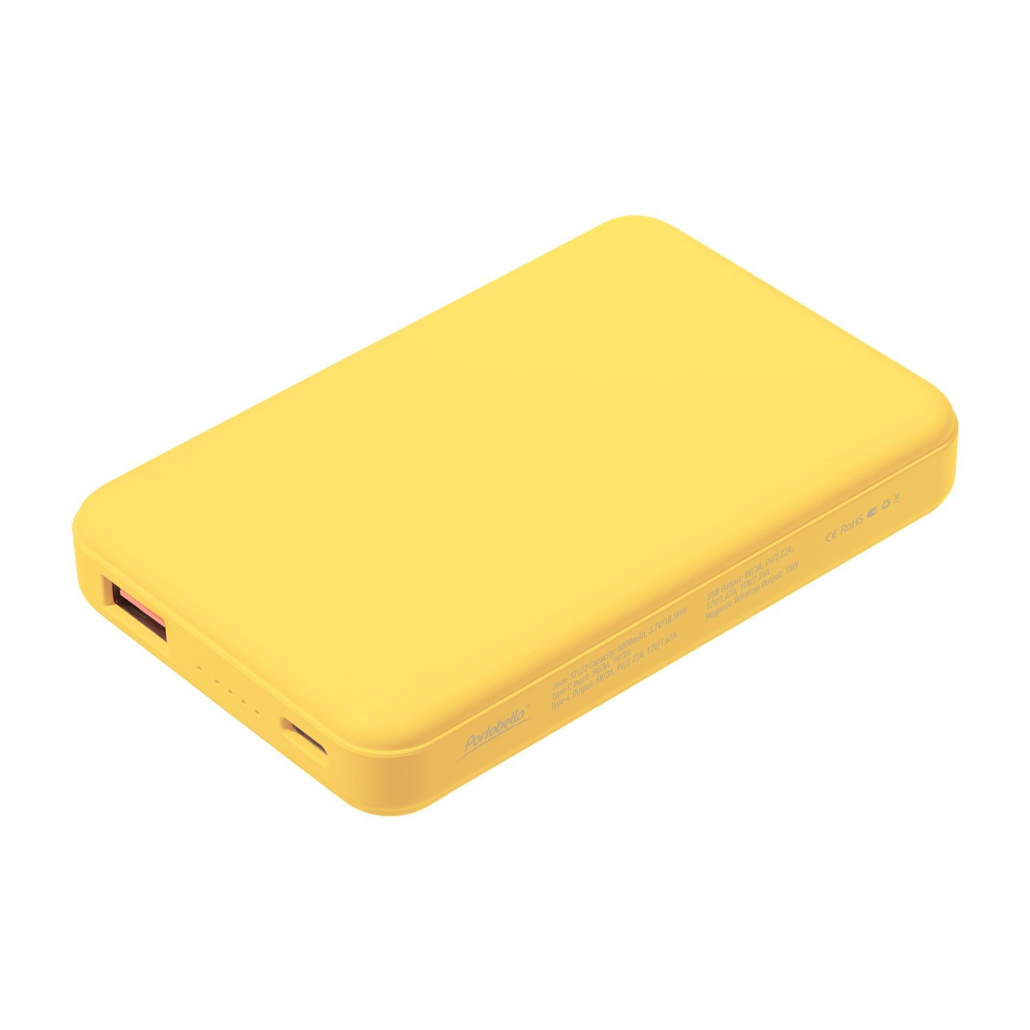 Внешний аккумулятор Ларго PD (Largo PD) 5000mAh с функцией беспроводной зарядки 15W, желтый-1