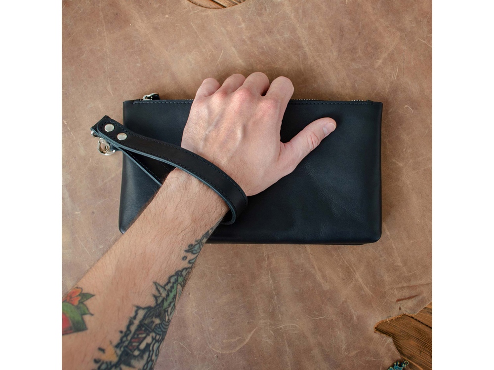 Барсетка кожаная, черный-11