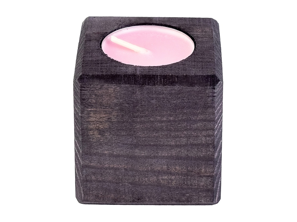 Свеча в декоративном подсвечнике, цв. эбен, аром. роза-0