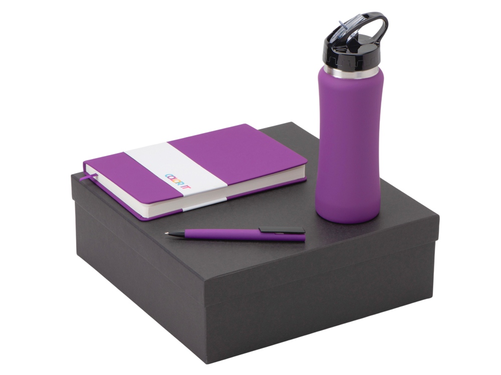 Подарочный набор c блокнотом C2, ручкой и бутылкой, фиолетовый-0