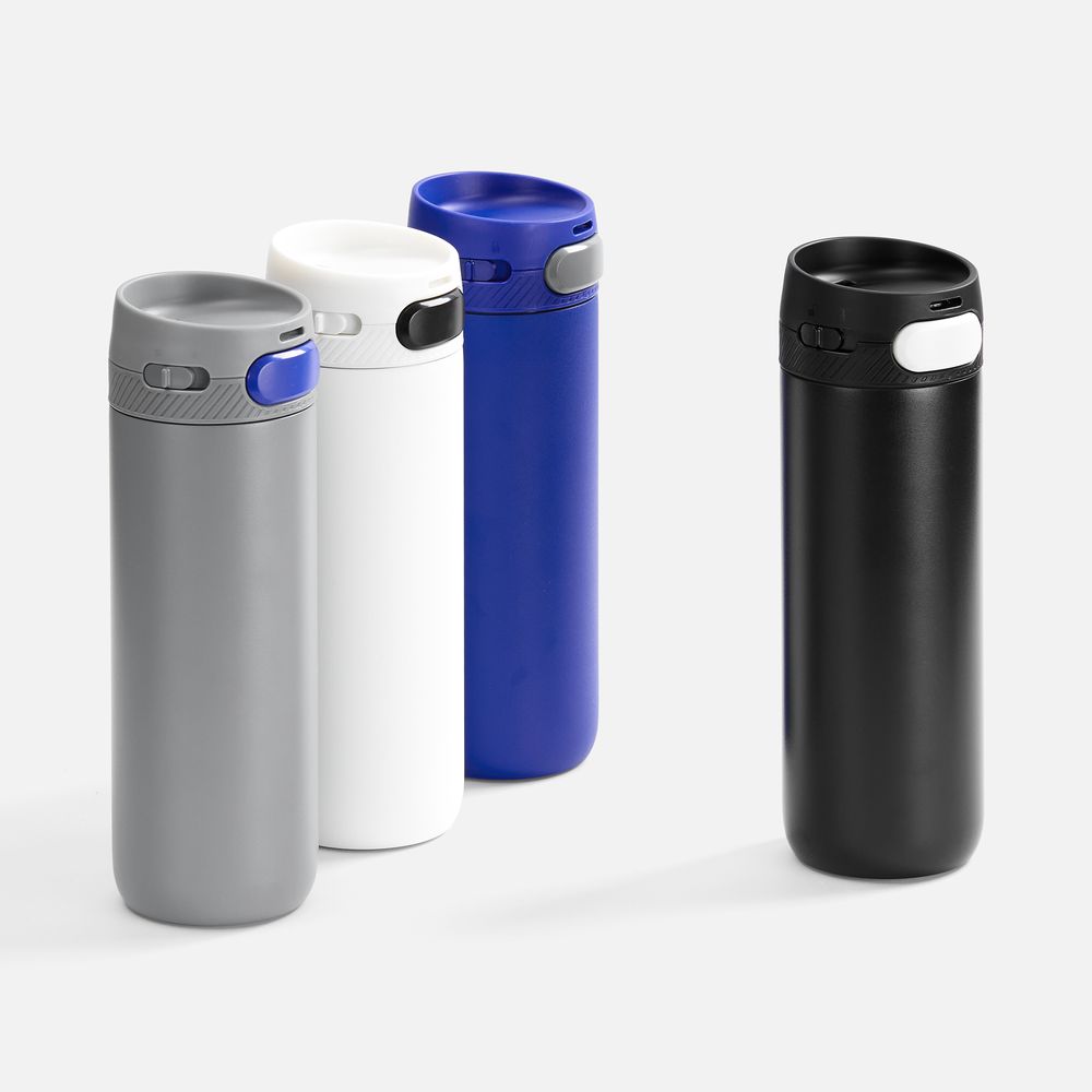 Термостакан X1 с цветной кнопкой, серый с оранжевым-4