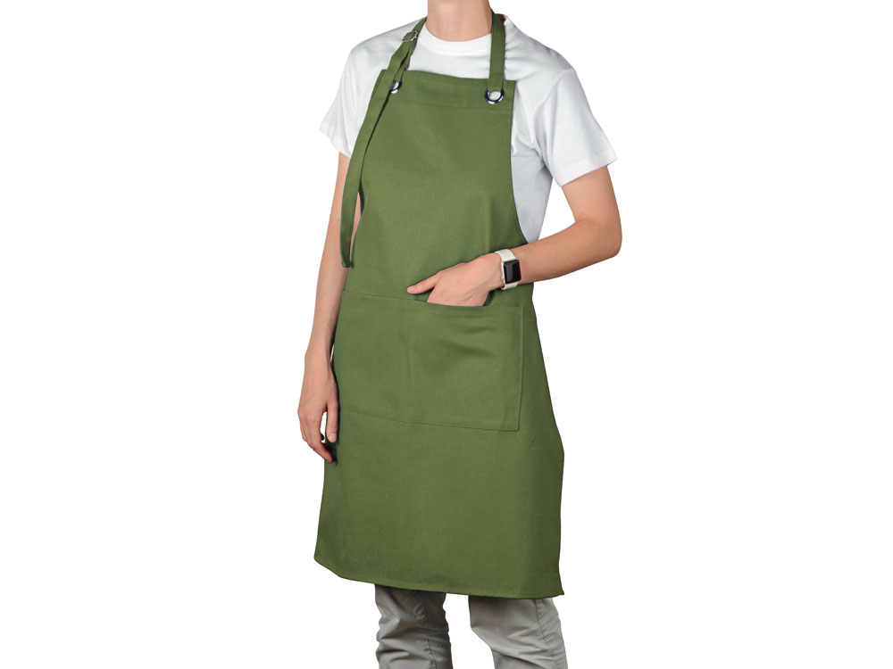 Хлопковый фартук Delight с карманом и регулируемыми завязками, хаки-2