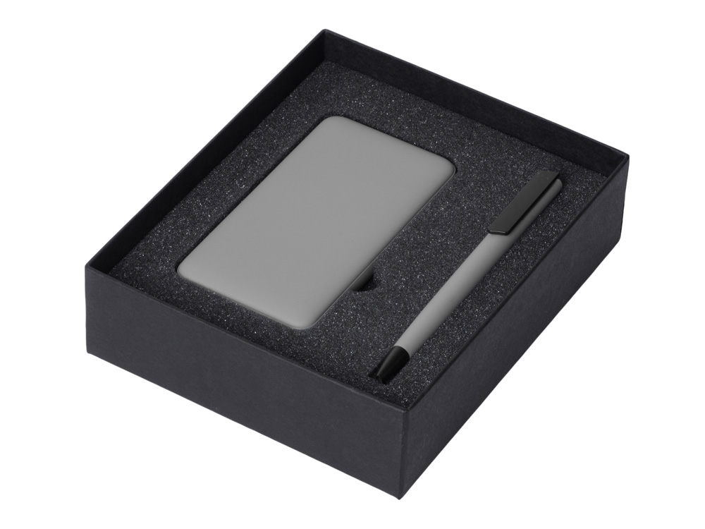 Подарочный набор c пластиковой ручкой, повербанком С2, 10000 mAh, серый-1