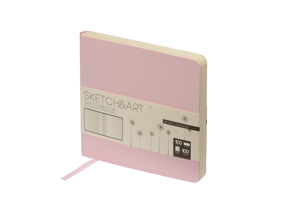 Скетчбук Sketch & Art в мягком переплете 145х145 мм, 100 л. бежевой бумаги 100 гр., розовый-0
