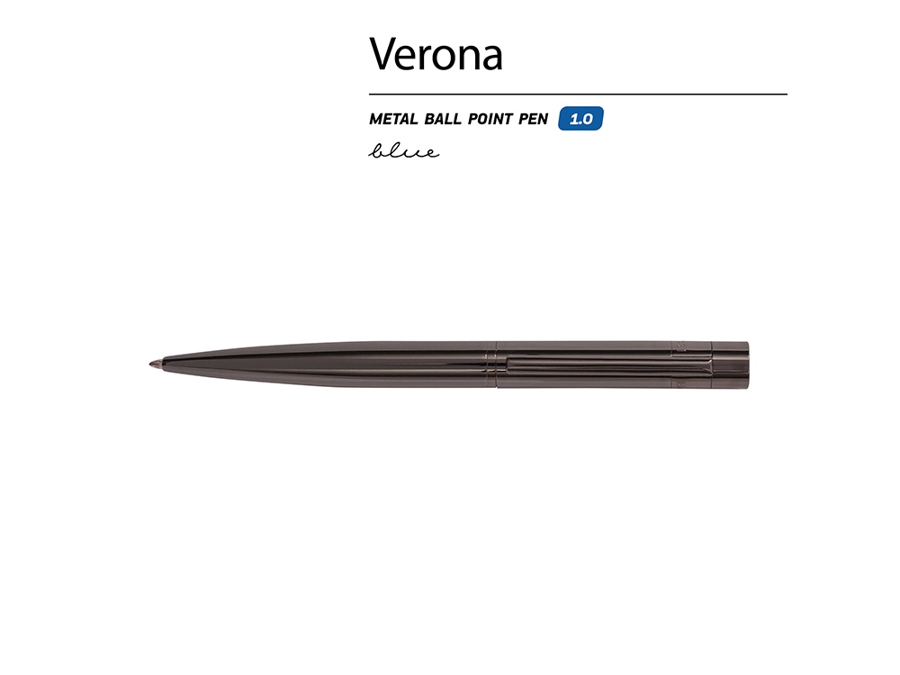 Ручка металлическая шариковая Verona, вороненая сталь, 1.0 мм, синяя-1