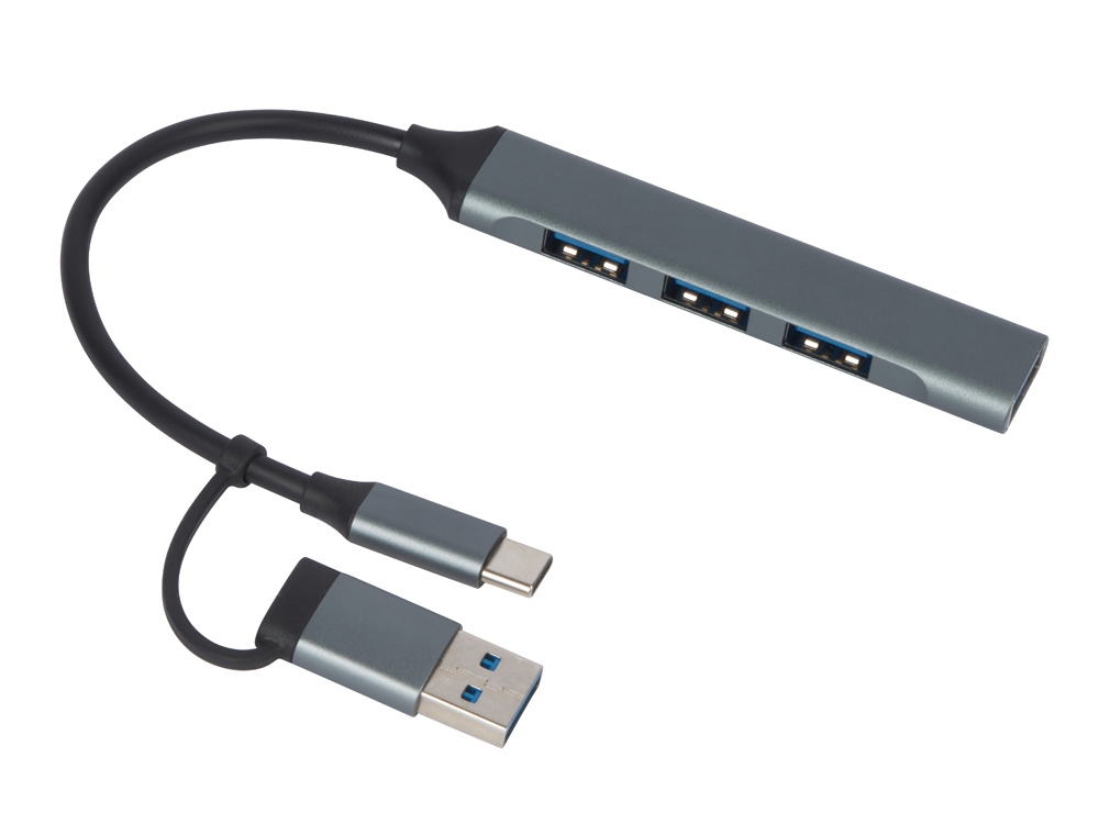 USB-хаб Link с коннектором 2-в-1 USB-C и USB-A, 2.0/3.0, серый-0