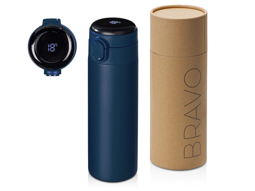 Вакуумная термокружка Waterline с медной изоляцией Bravo, 400 мл, тубус, темно-синий-0