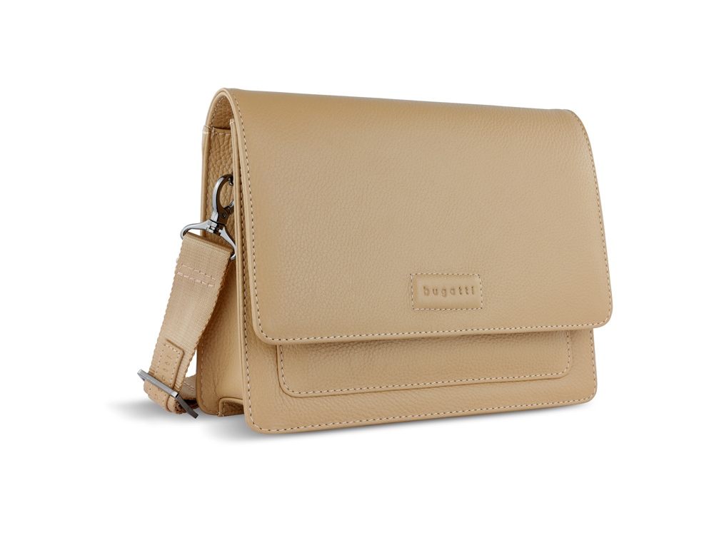 Сумка через плечо женская BUGATTI Elsa, песочного цвета, воловья кожа/полиэстер, 25х8,5х20 см-0