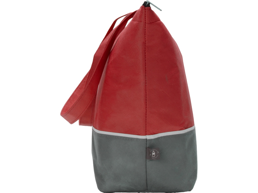 Сумка-холодильник Reviver с длинными ручками из нетканого переработанного материала RPET, красный/серый-3