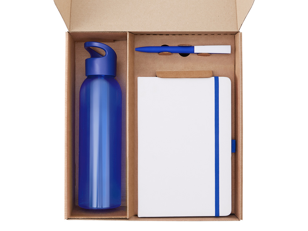 Подарочный набор с бутылкой для воды. блокнотом, ручкой и ланчбоксом,синий-1