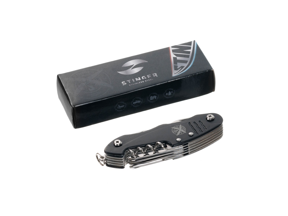 Нож перочинный Stinger, 96 мм, 15 функций, материал рукояти: алюминий (черный)-8