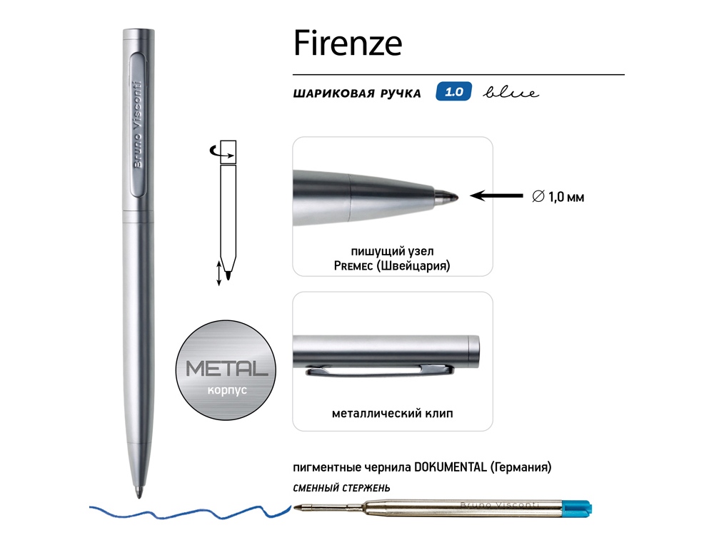 Ручка Firenze шариковая автоматическая, серебристая-2