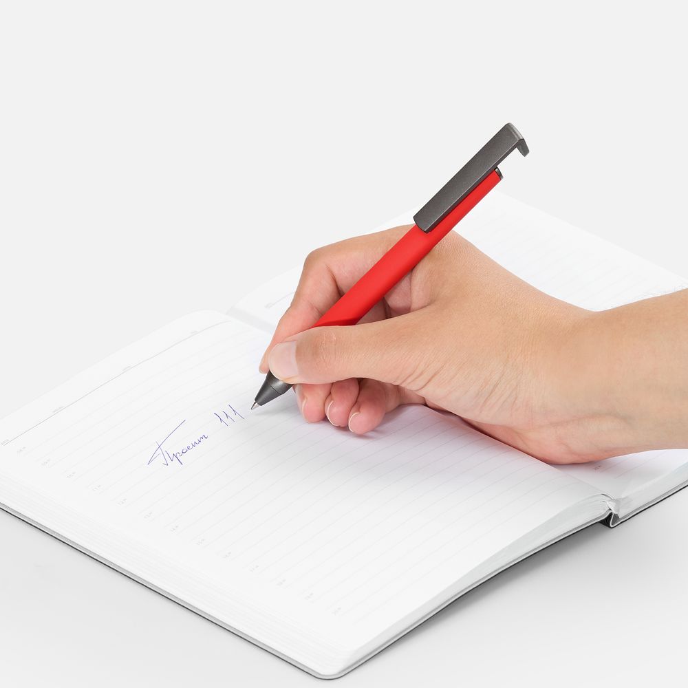 Ручка шариковая Standic с подставкой для телефона, красная-2