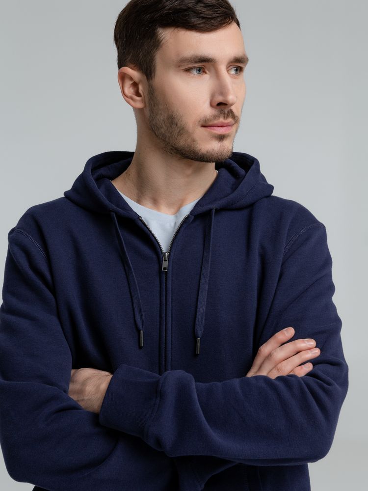 Толстовка на молнии с капюшоном унисекс King, темно-синяя-6